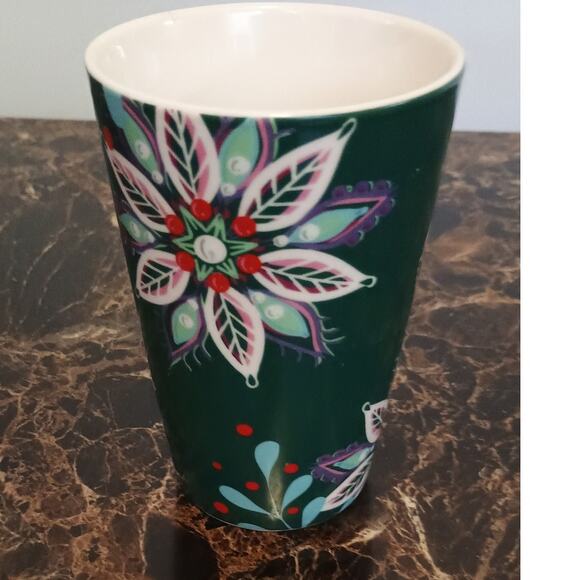 Starbucks 2020 Xmas Holiday Ceramic Coffee Mug ( Green Poinsettias ) - 12 oz - Picture 3 of 6
